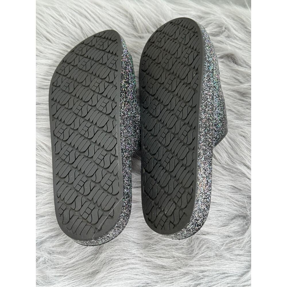 Women's Glitter Slide Sandals Size 9/10 Black Sparkle Double Strap  Comfort - Picture 4 of 5